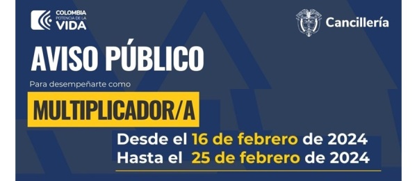 Aviso público para desempeñarse como Multiplicador en el Consulado de Colombia en Guadalajara